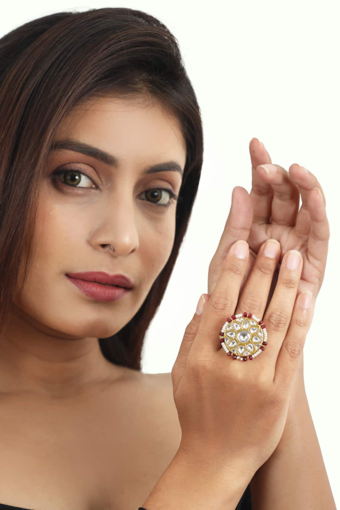 Riana Jewellery Jadau Stone Floral Ring 
