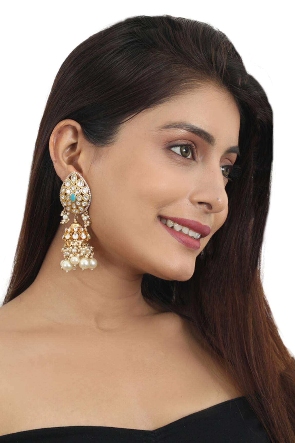 Riana Jewellery Stone Embellished Jhumkas 