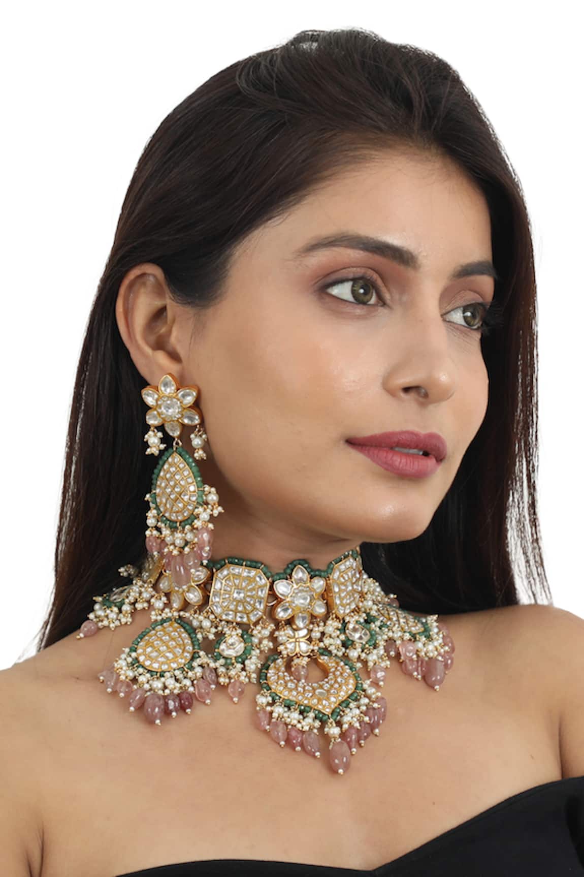 Riana Jewellery Stone Embellished Choker Set 