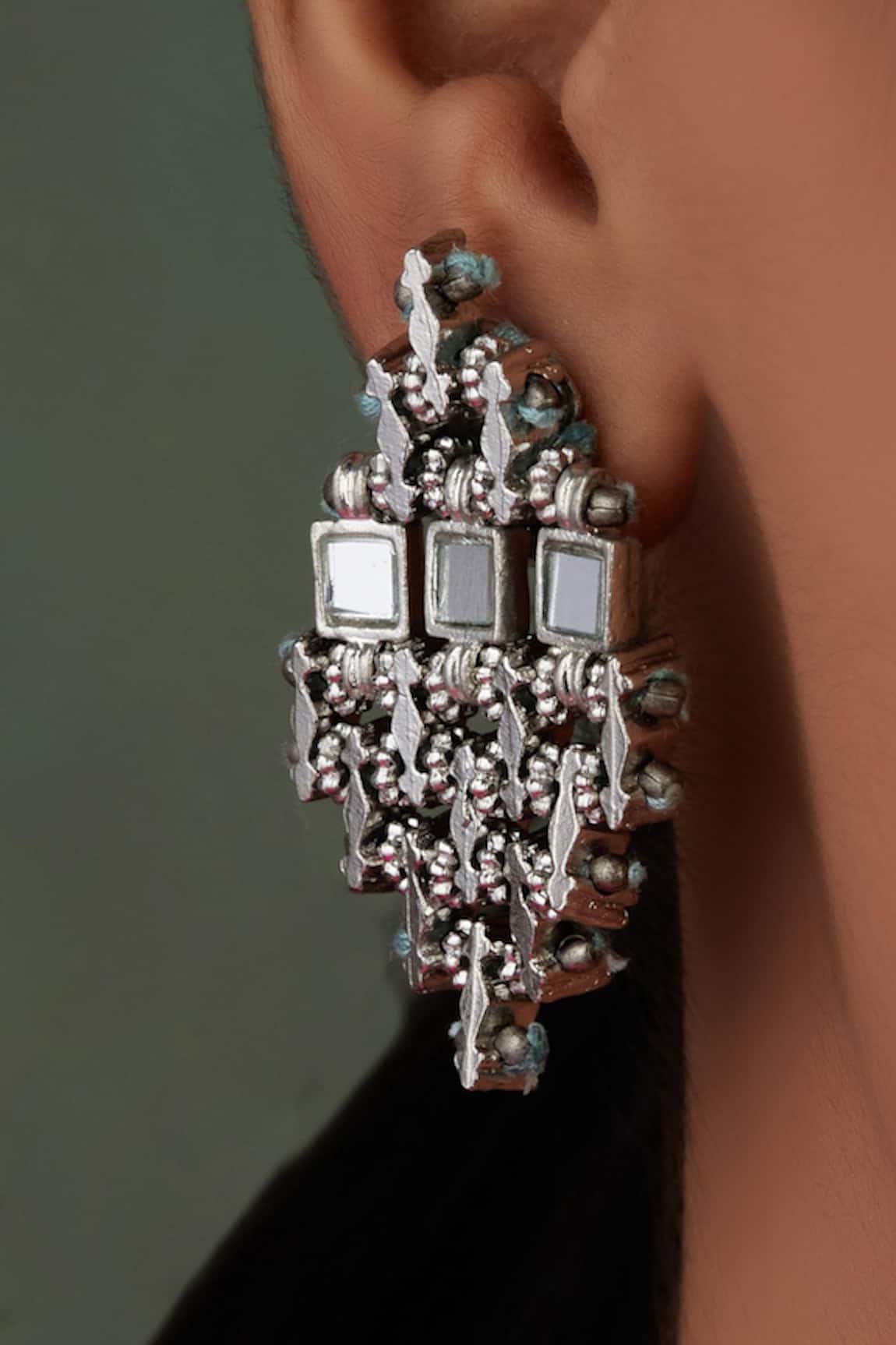 House Of Tuhina Falak Teer Mirror Embellished Earrings 