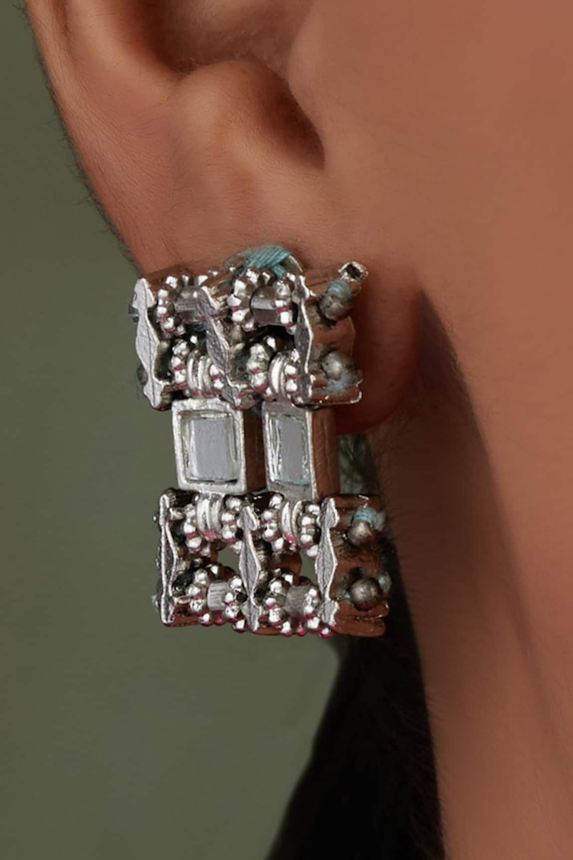 House Of Tuhina Teer Mirror Embellished Stud Earrings