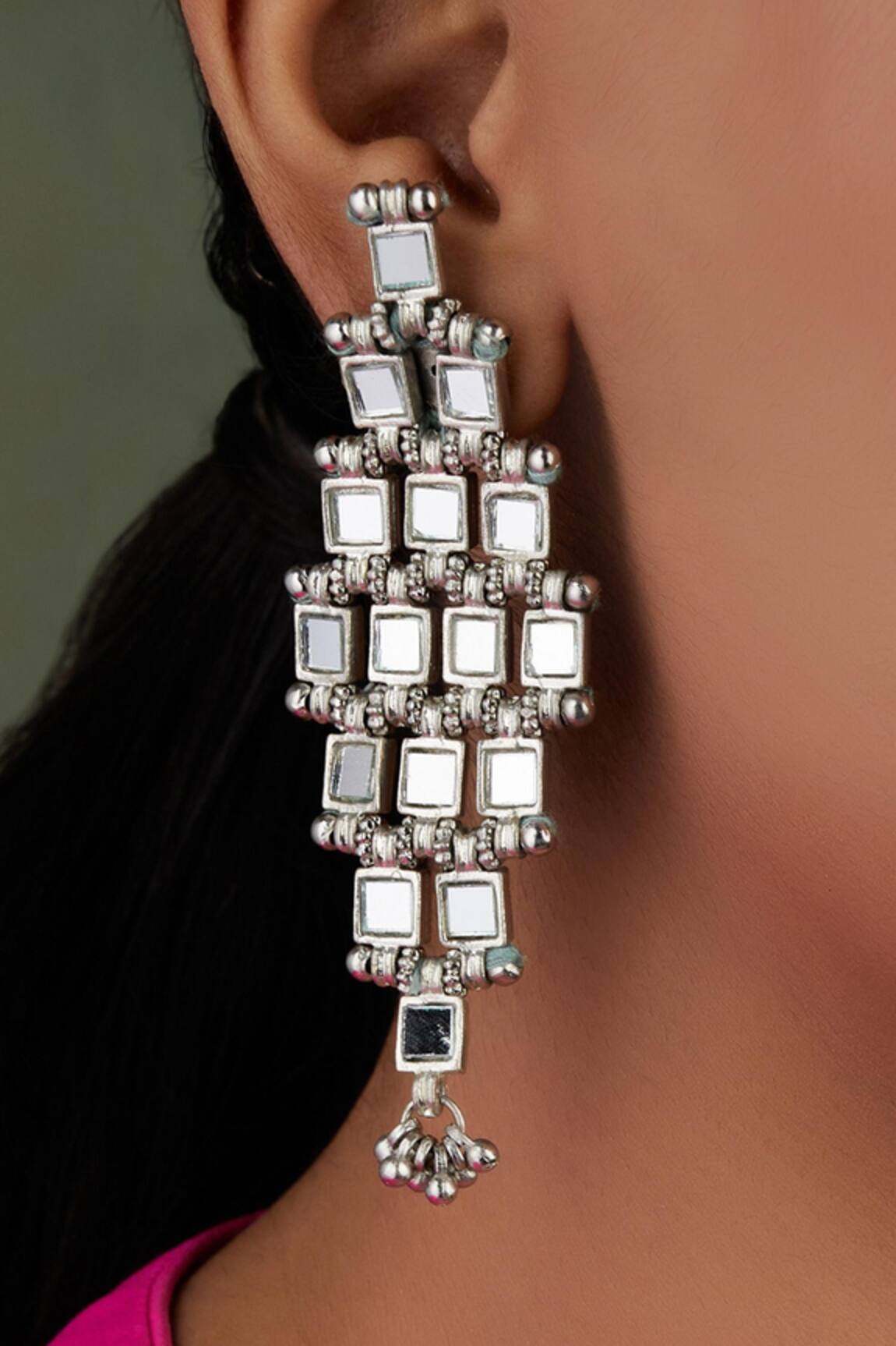 House Of Tuhina Barfi Mirror Embellished Earrings