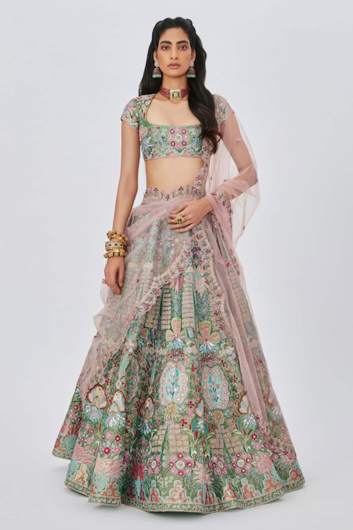 Aisha Rao Parisa Floral Applique 16 Kali Bridal Lehenga Set