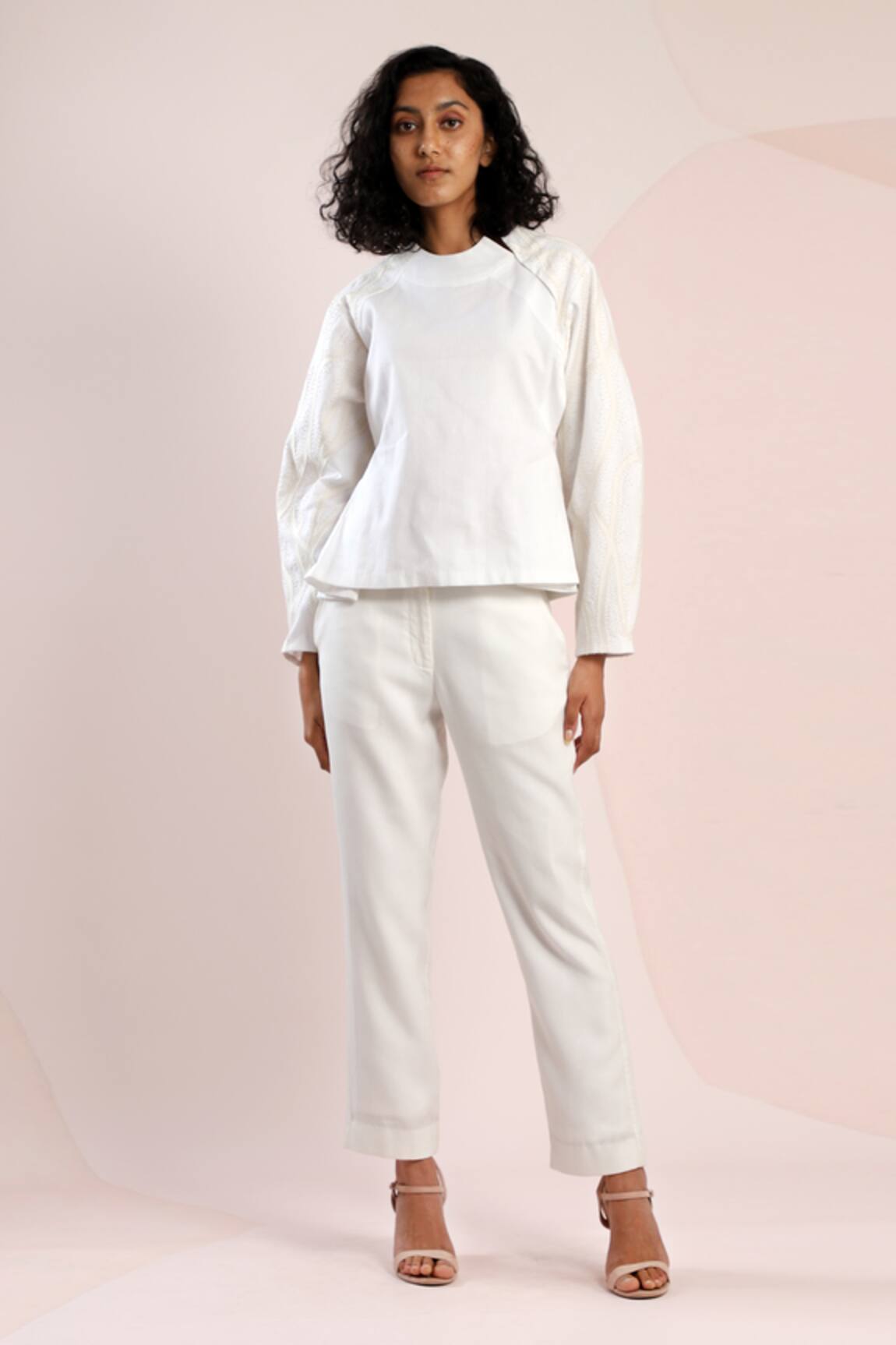 Dhi Handloom Cotton Embroidered Sleeve Peplum Top 