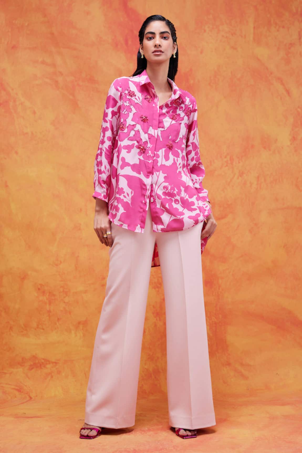 Pankaj & Nidhi Cleo Floral Print High Low Shirt