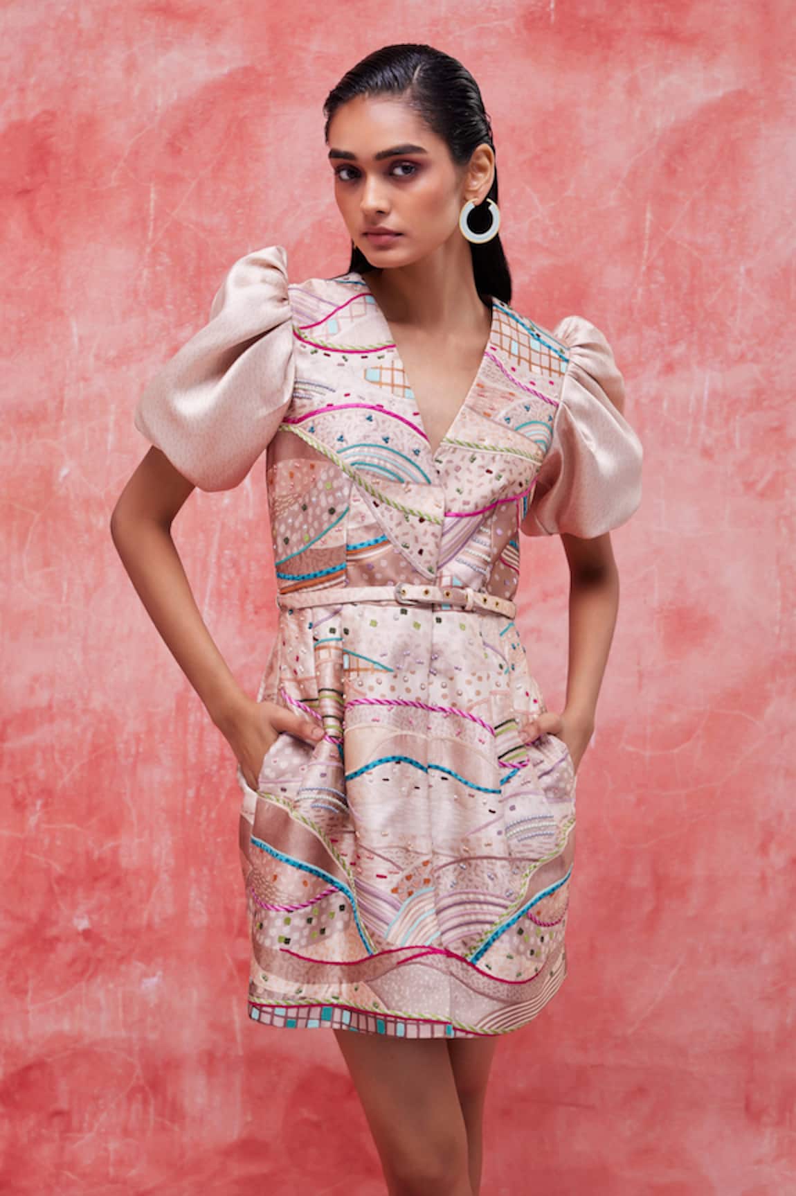 Pankaj & Nidhi Dune Structured Printed Dress