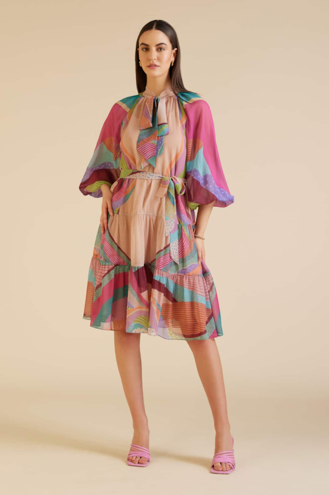 Pankaj & Nidhi Dune Printed Tiered Dress