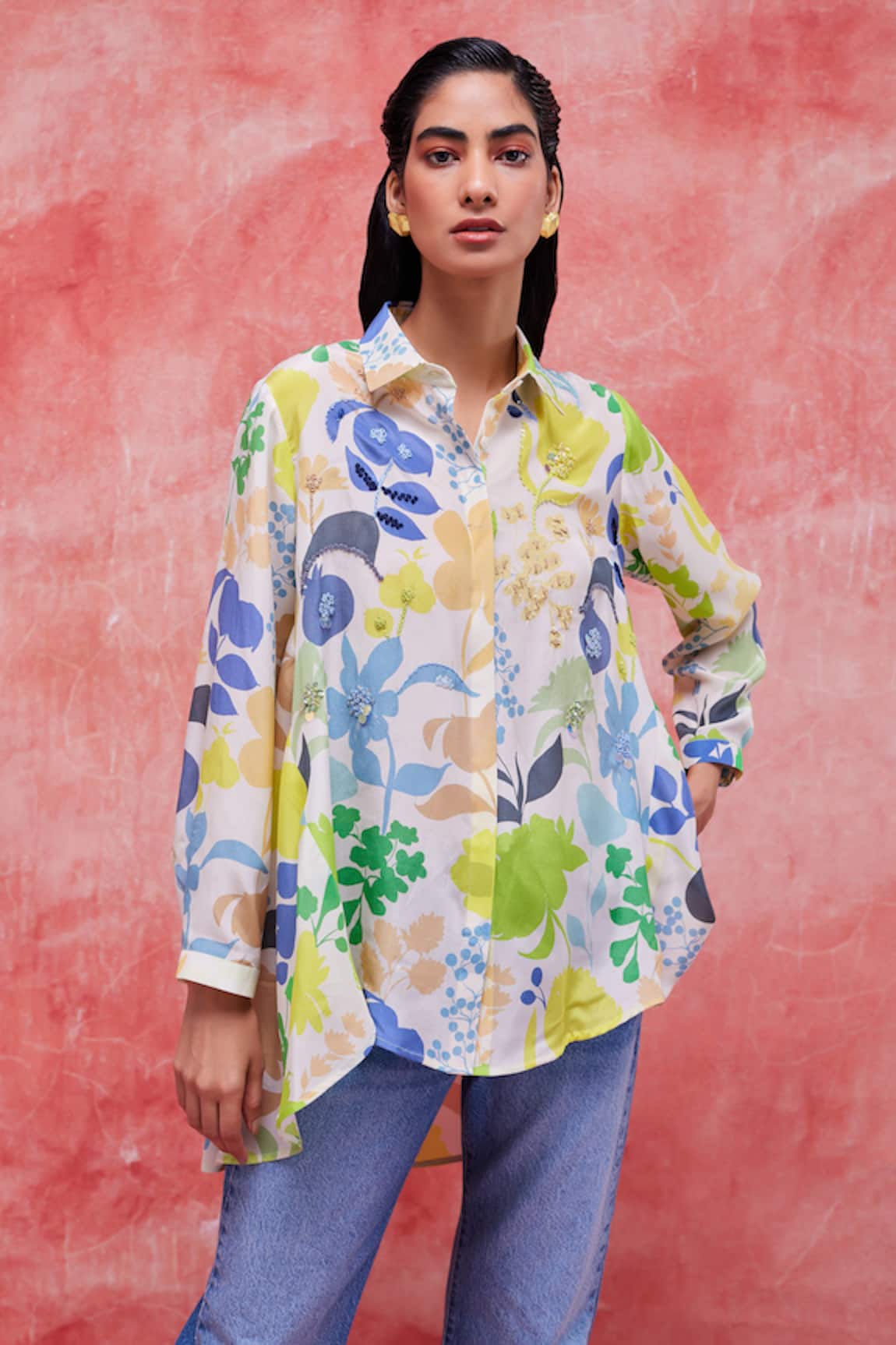 Pankaj & Nidhi Irene Vivid Floral Print Shirt