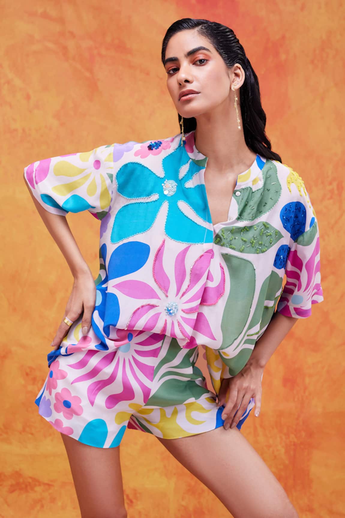 Pankaj & Nidhi Livia Floral Print Top & Shorts Set