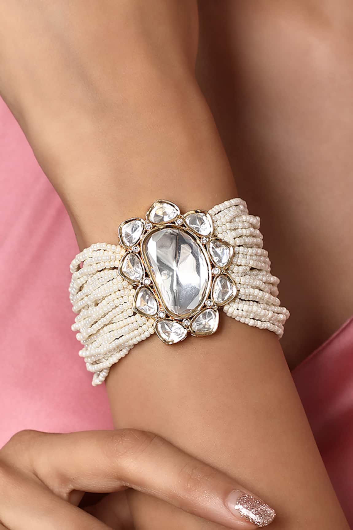 Hrisha Jewels Kundan Polki & Agate Embellished Bracelet