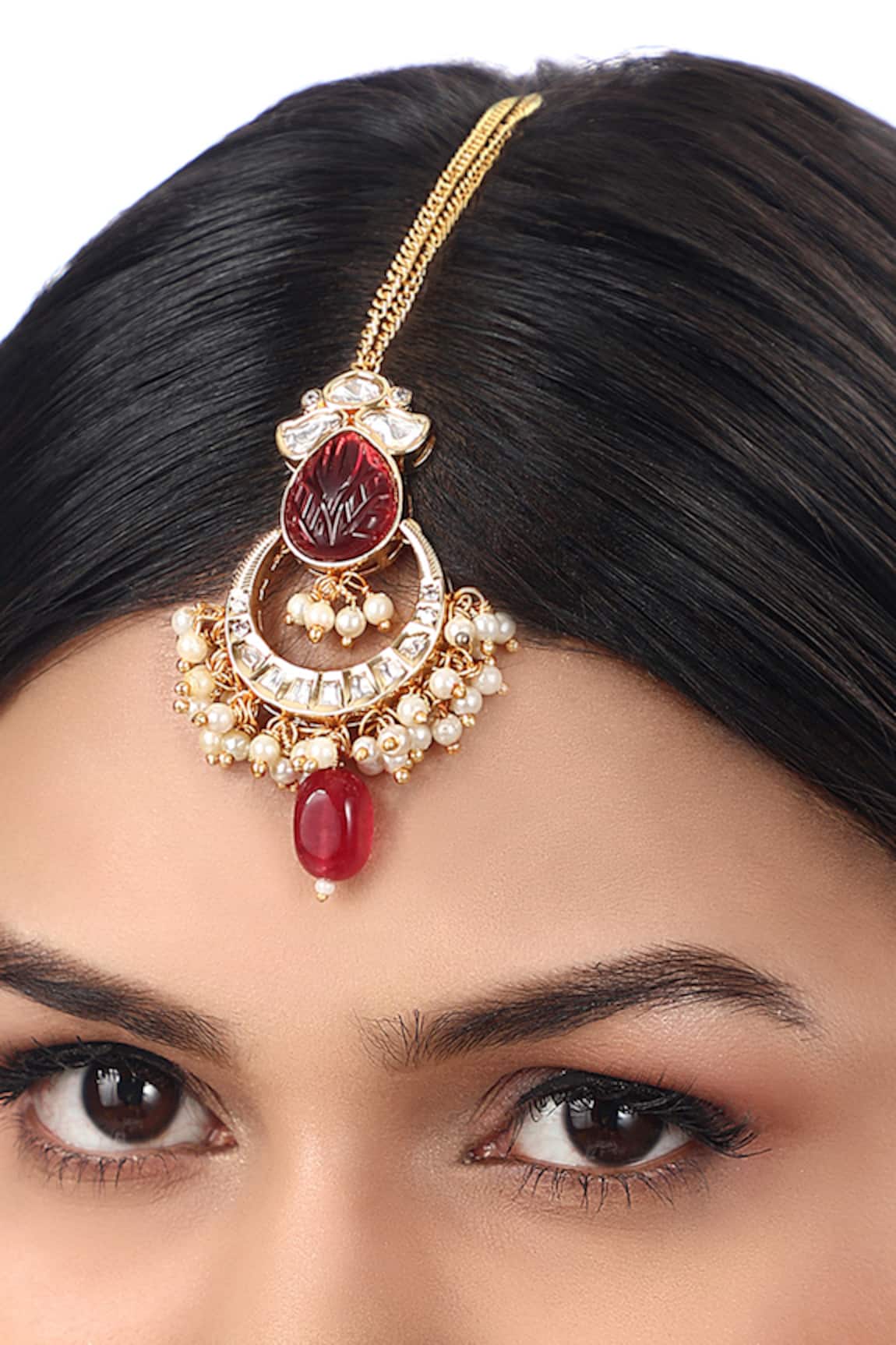Hrisha Jewels Carved Onyx Studded Crecent Maagtikka