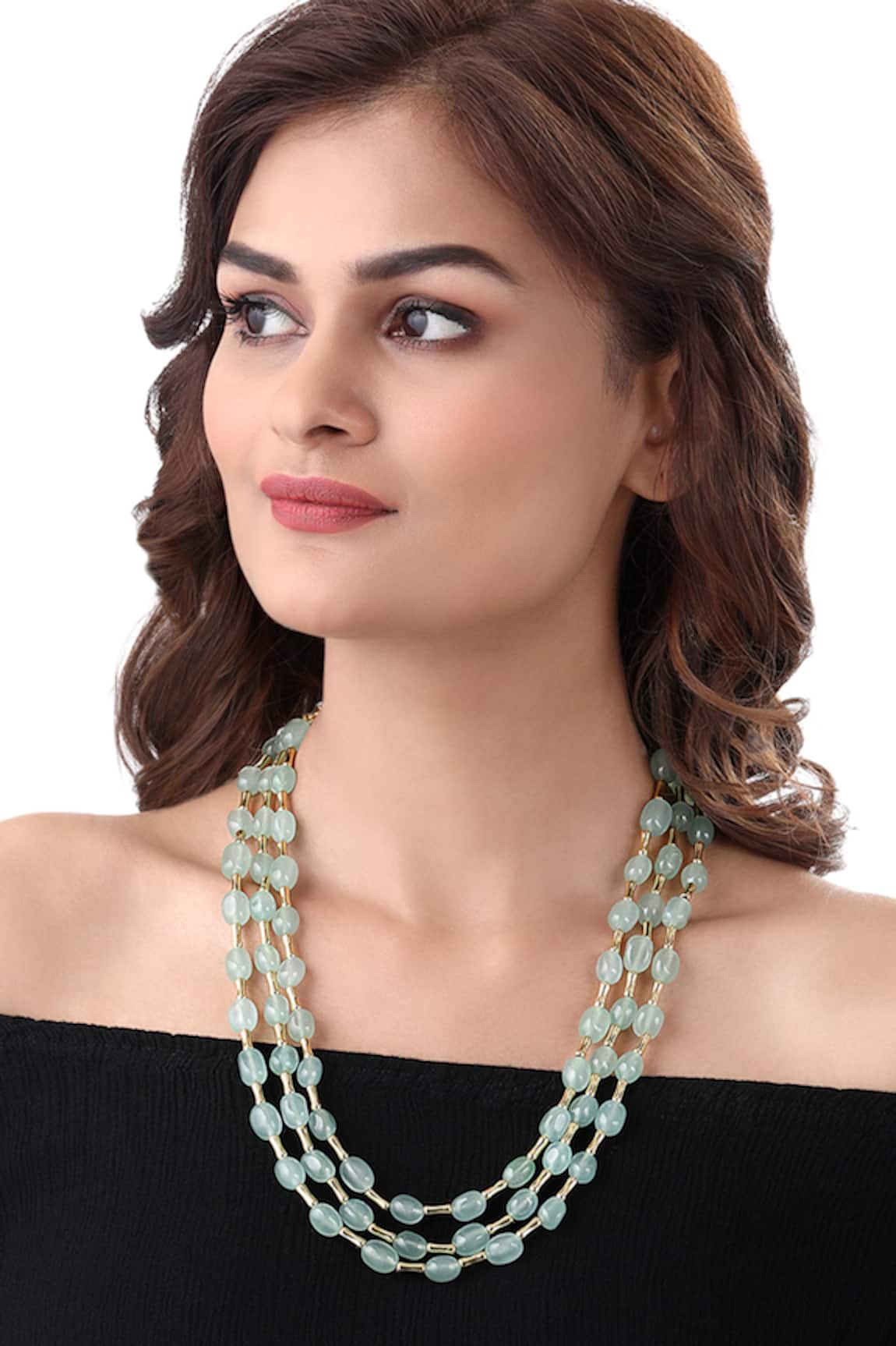 Hrisha Jewels Agate Bead Triple Strand Necklace