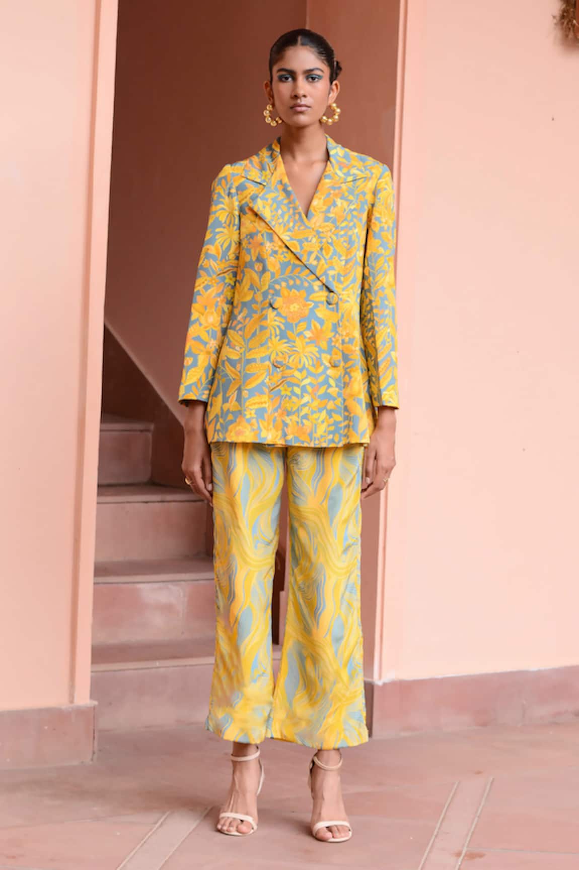 Rishi & Vibhuti Floral Pattern Blazer & Pant Power Suit Set