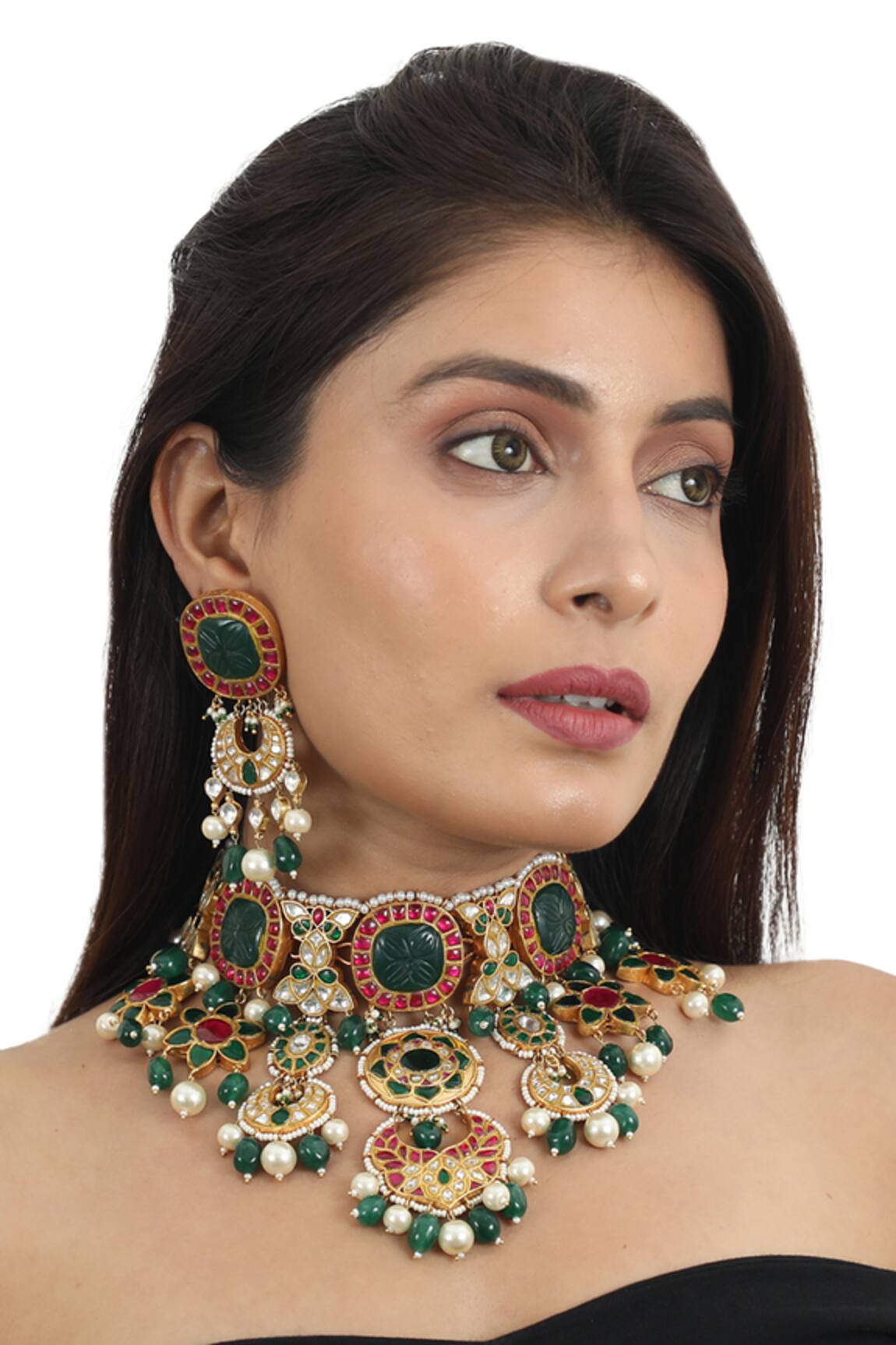 Riana Jewellery Floral Stone Choker Set 