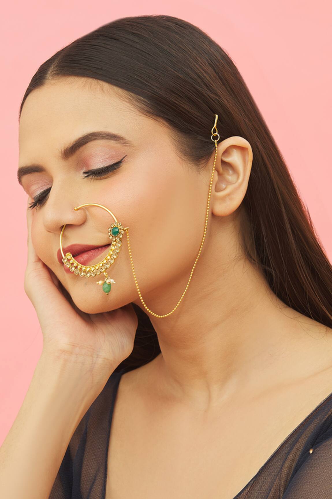Kista Floral Stones Work Nath