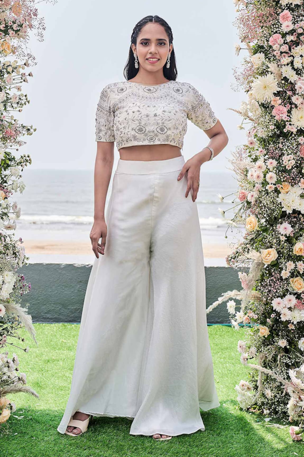 Sanjana Thakur Aari Embroidered Crop Top & Sharara Set