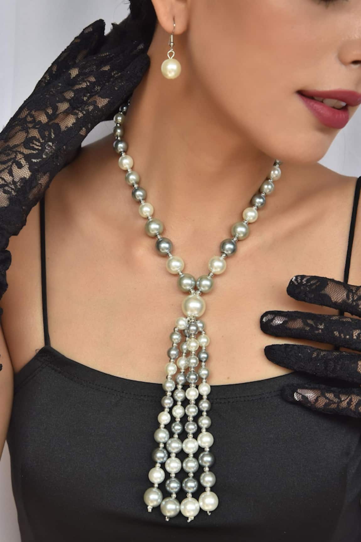 Gwacy Pearl Layered Long Necklace Set