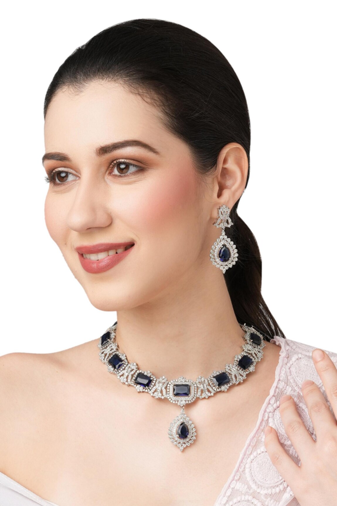 Mae Jewellery By Neelu Kedia Sapphire Stone Embellished Necklace Set