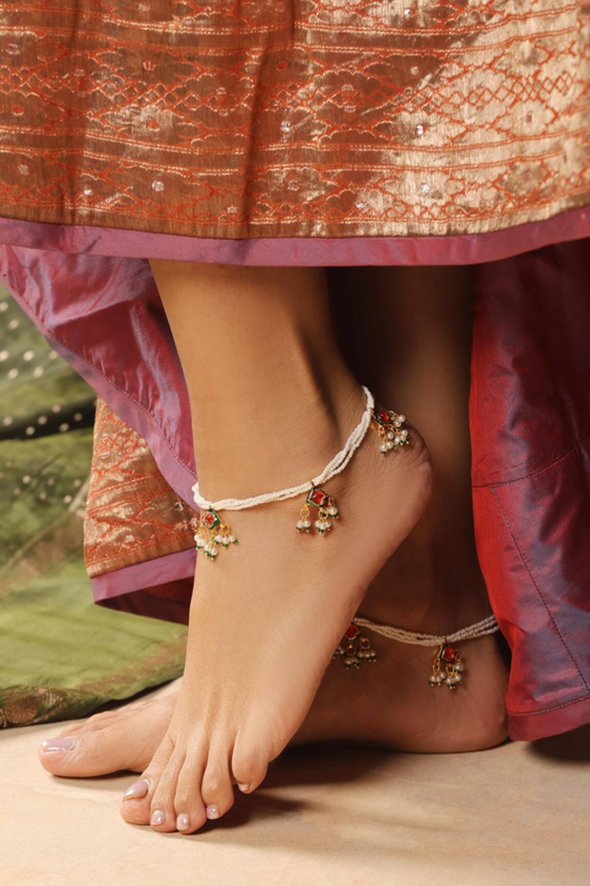 Swabhimann Jewellery Pearl Embellished Anklets - Set of 2