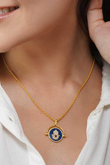 ZARIIN Evil Eye & Hamsa Hand Embellished Pendant Necklace 