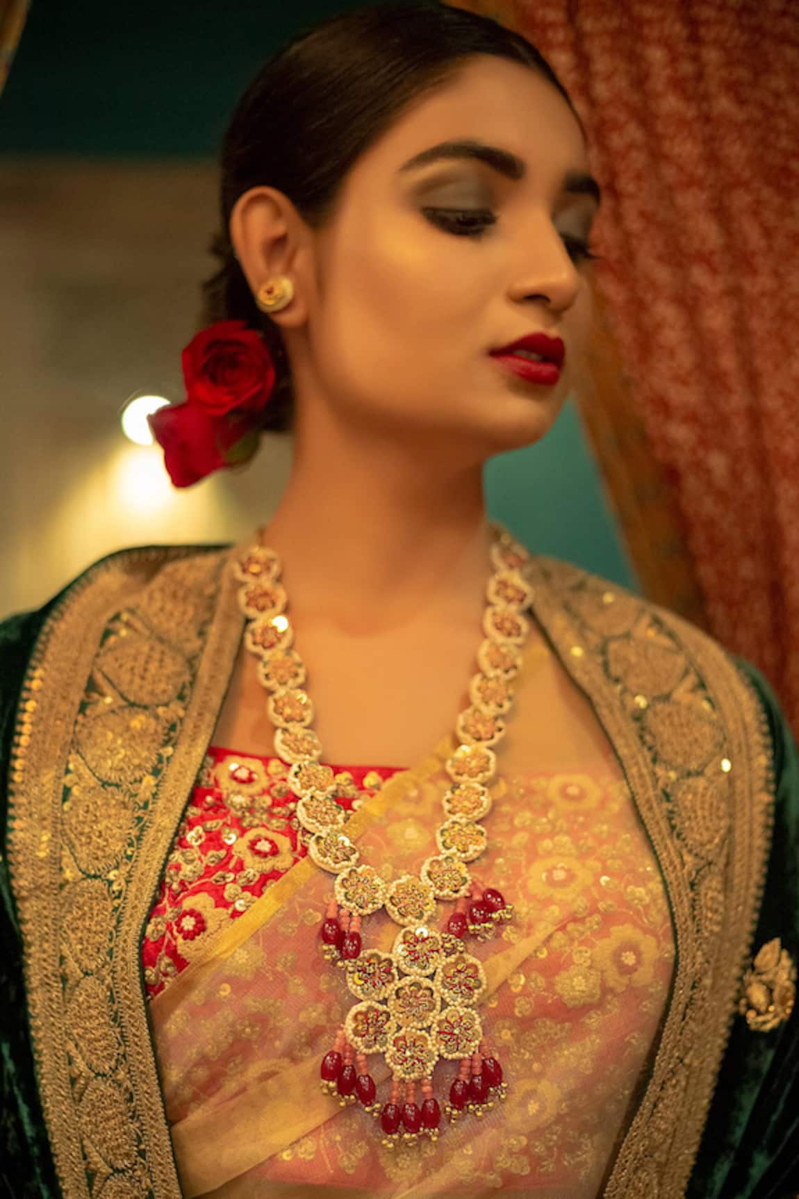 Kanyaadhan By DhirajAayushi Floral Hand Embroidered Long Necklace 