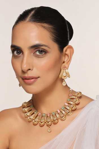 Swabhimann Carved Temple Necklace Set 