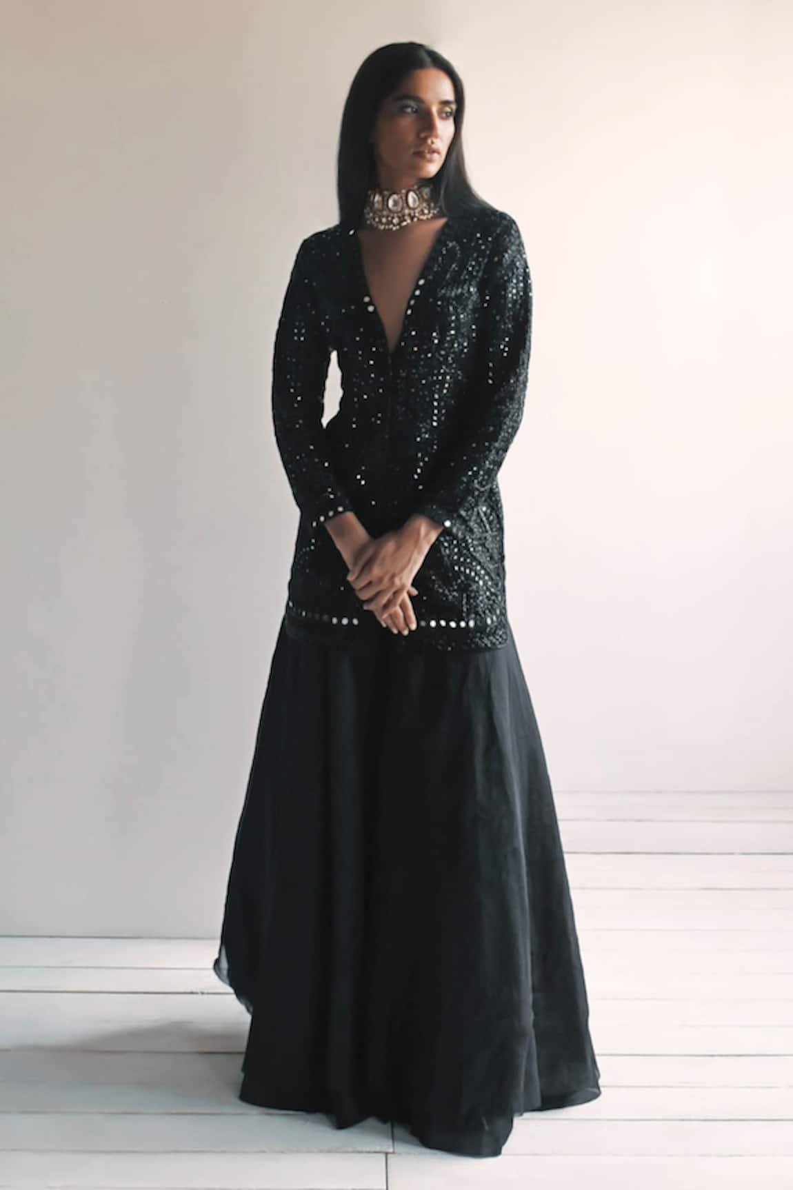 Arpita Mehta Mirror Embroidered Jacket & Sharara Set