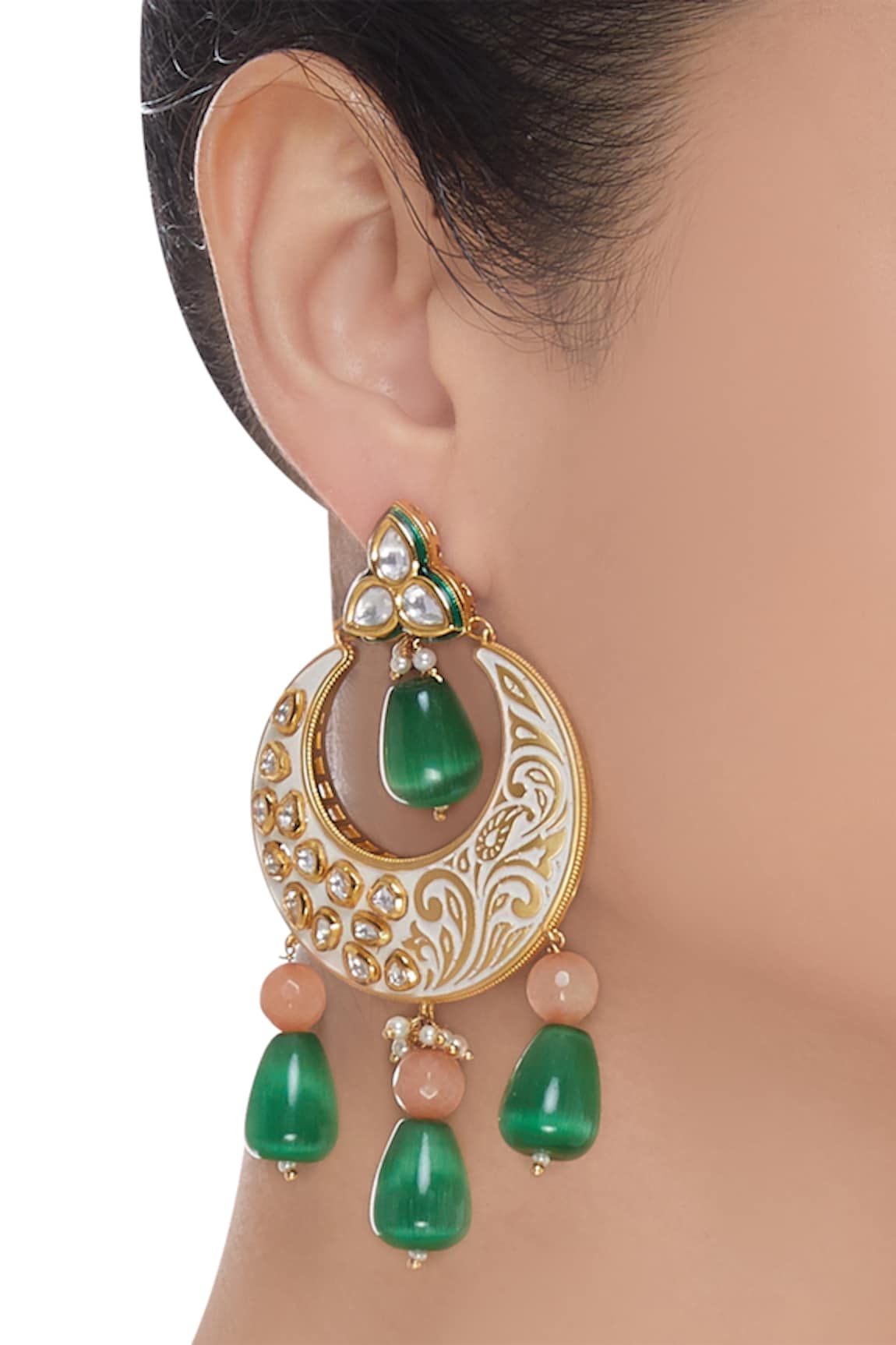 Hema Khasturi Meenakari Chandbali Earrings