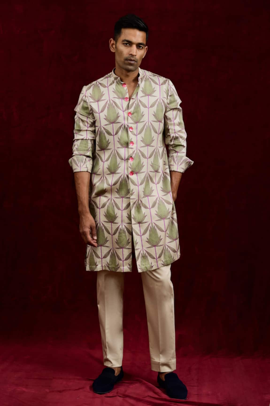 Gaurav Katta Lotus Hand Painted Long Shirt Kurta