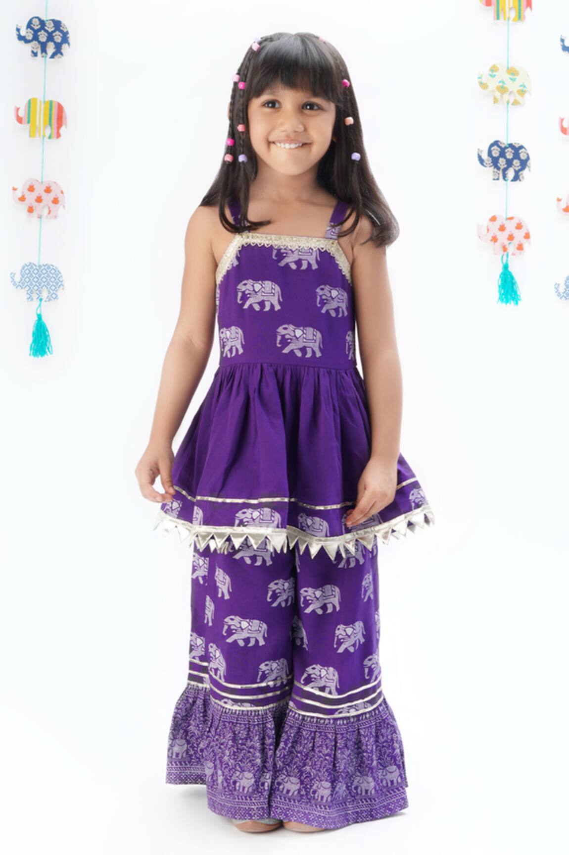 Lil Drama Elephant Print Kurta With Sharara