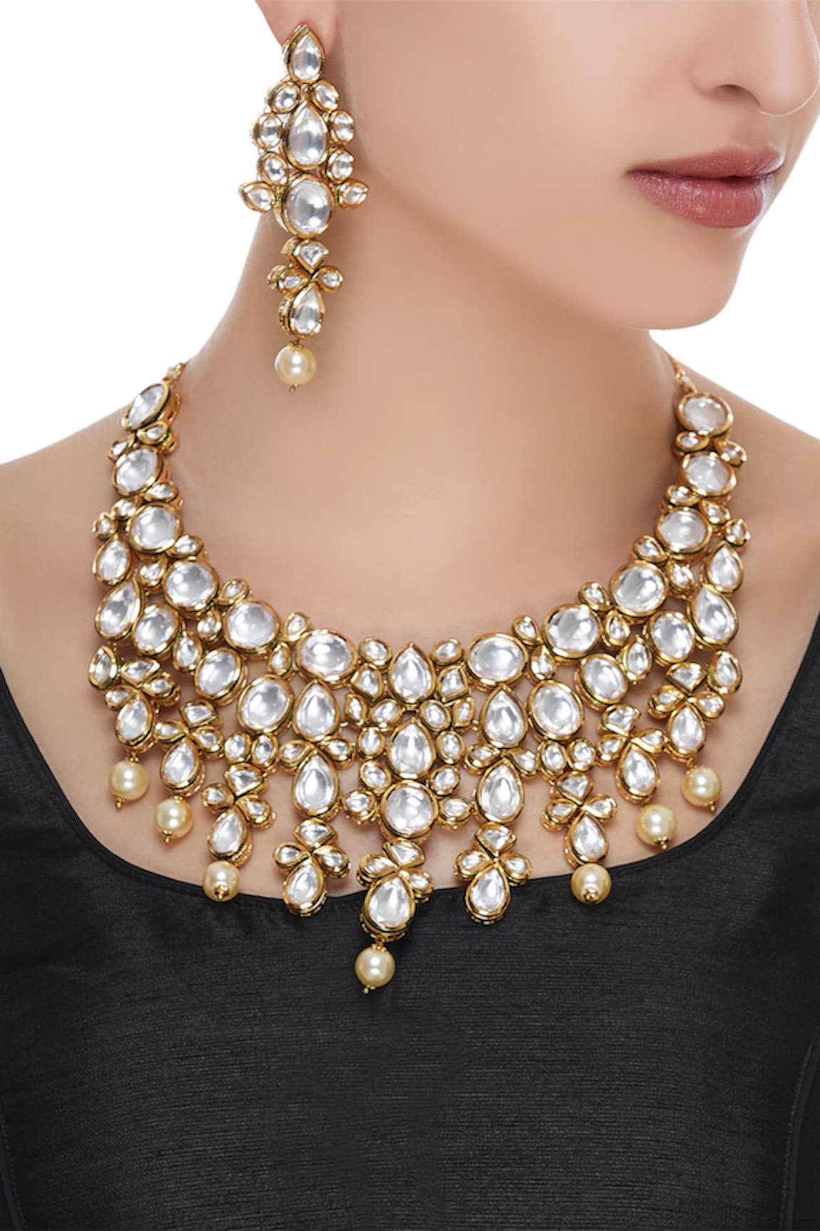 Hema Khasturi Uncut kundan & pearl necklace Set