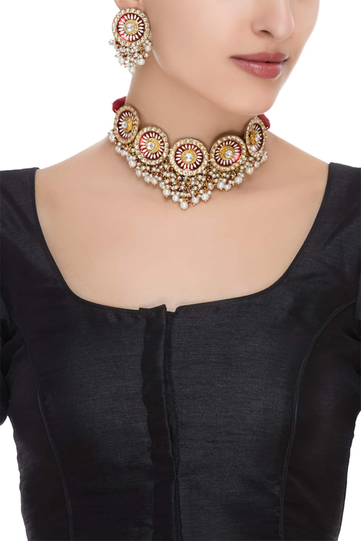 Hema Khasturi Meenakari work choker & earrings set