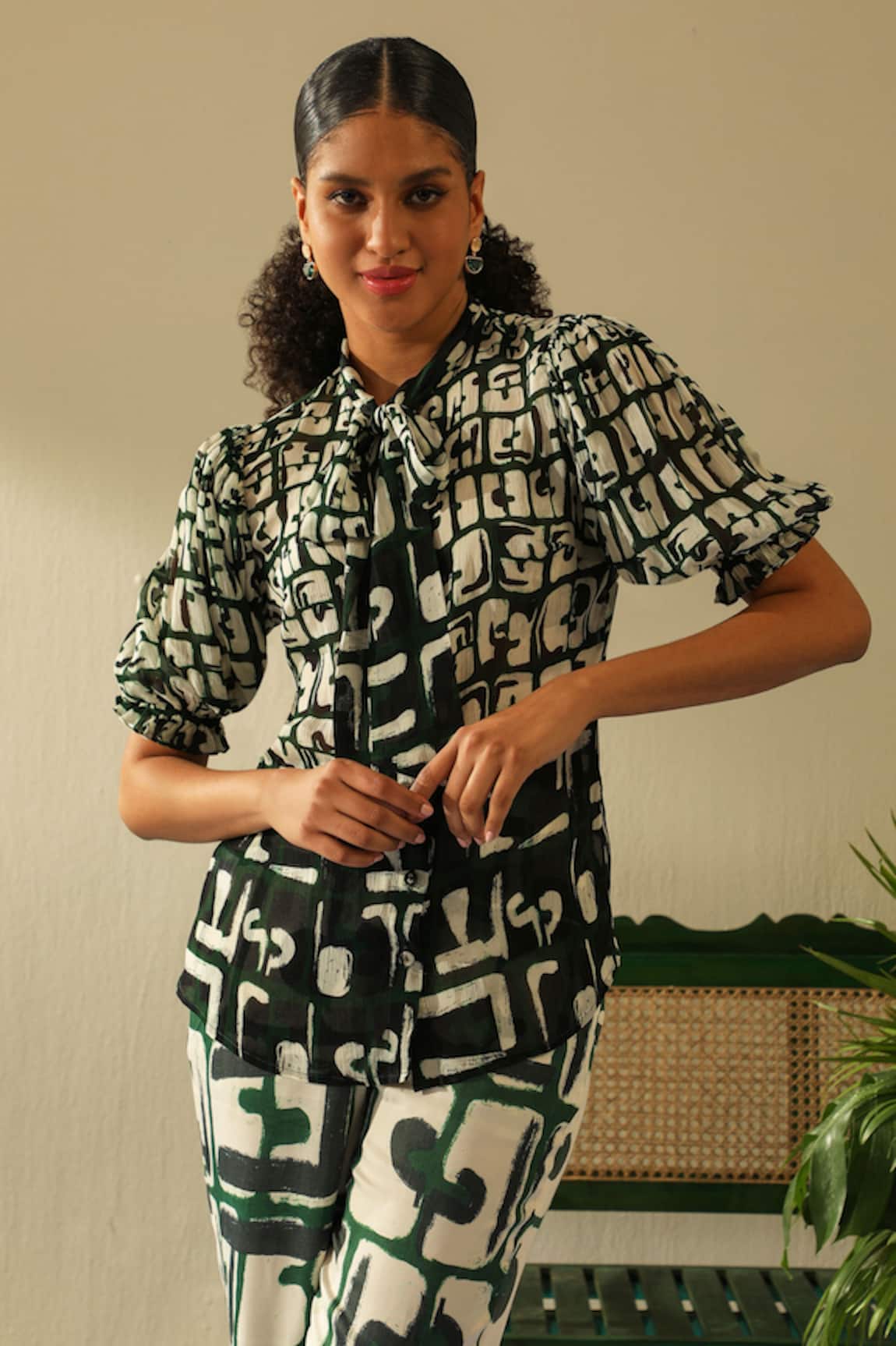 Label Deepika Nagpal Casey Geometric Print Shirt