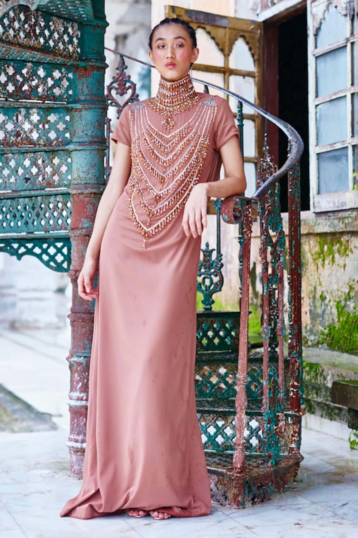 Mala And Kinnary Mala Embroidered Yoke Gown 