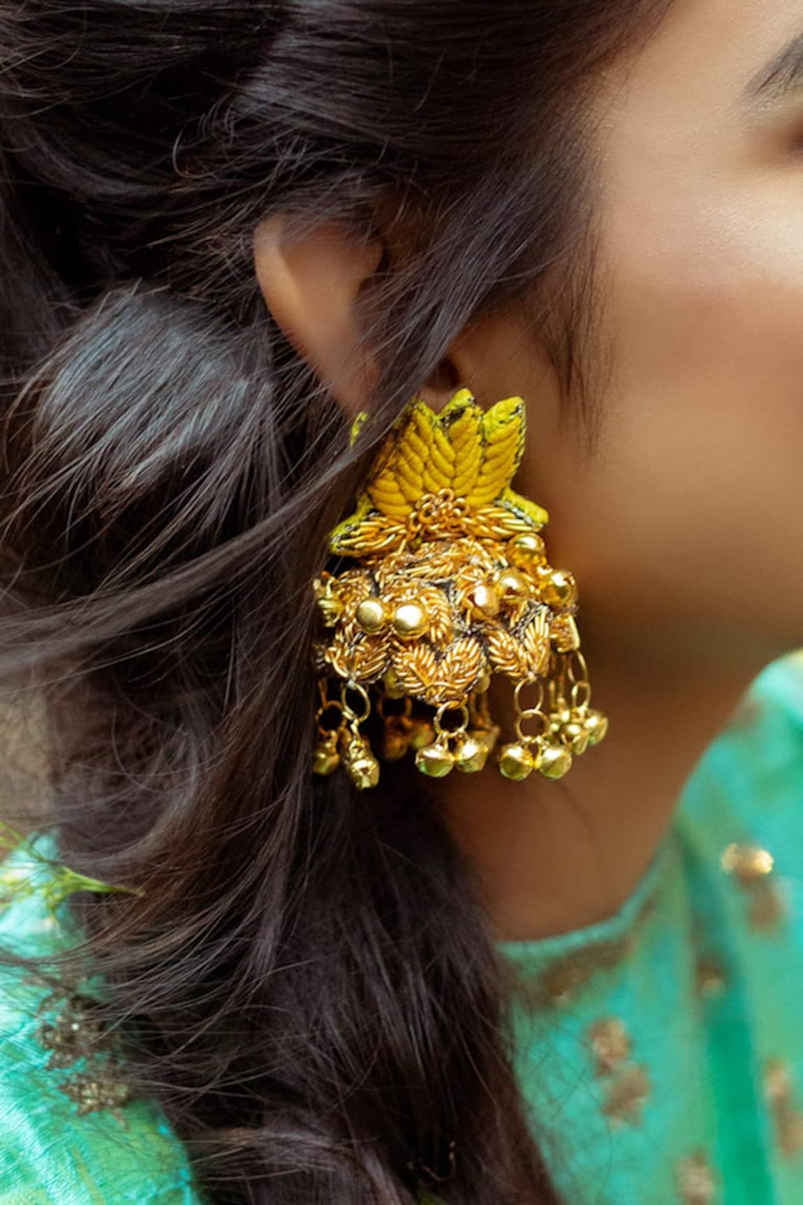 Kanyaadhan By Dhirajaayushi Hand Embroidered Lotus Jhumkas 