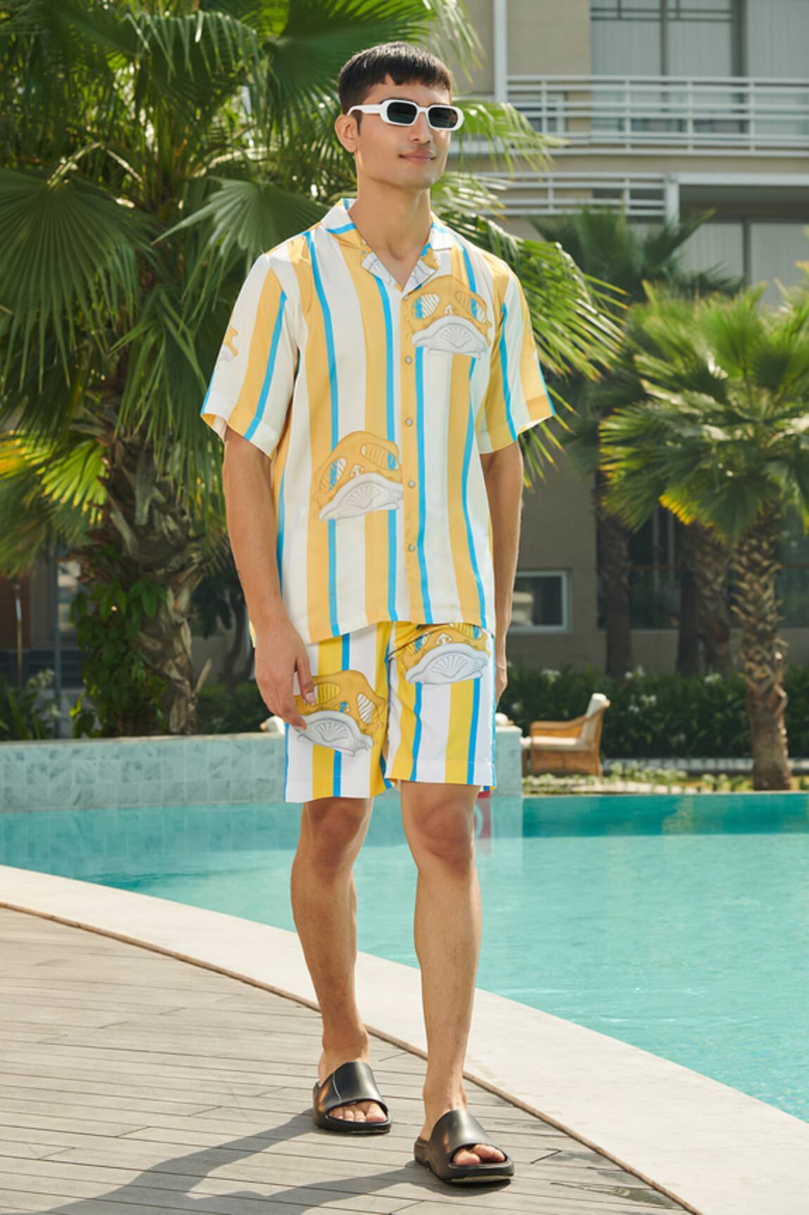 Tizzi Battlo Striped Print Shirt & Shorts Co-ord Set