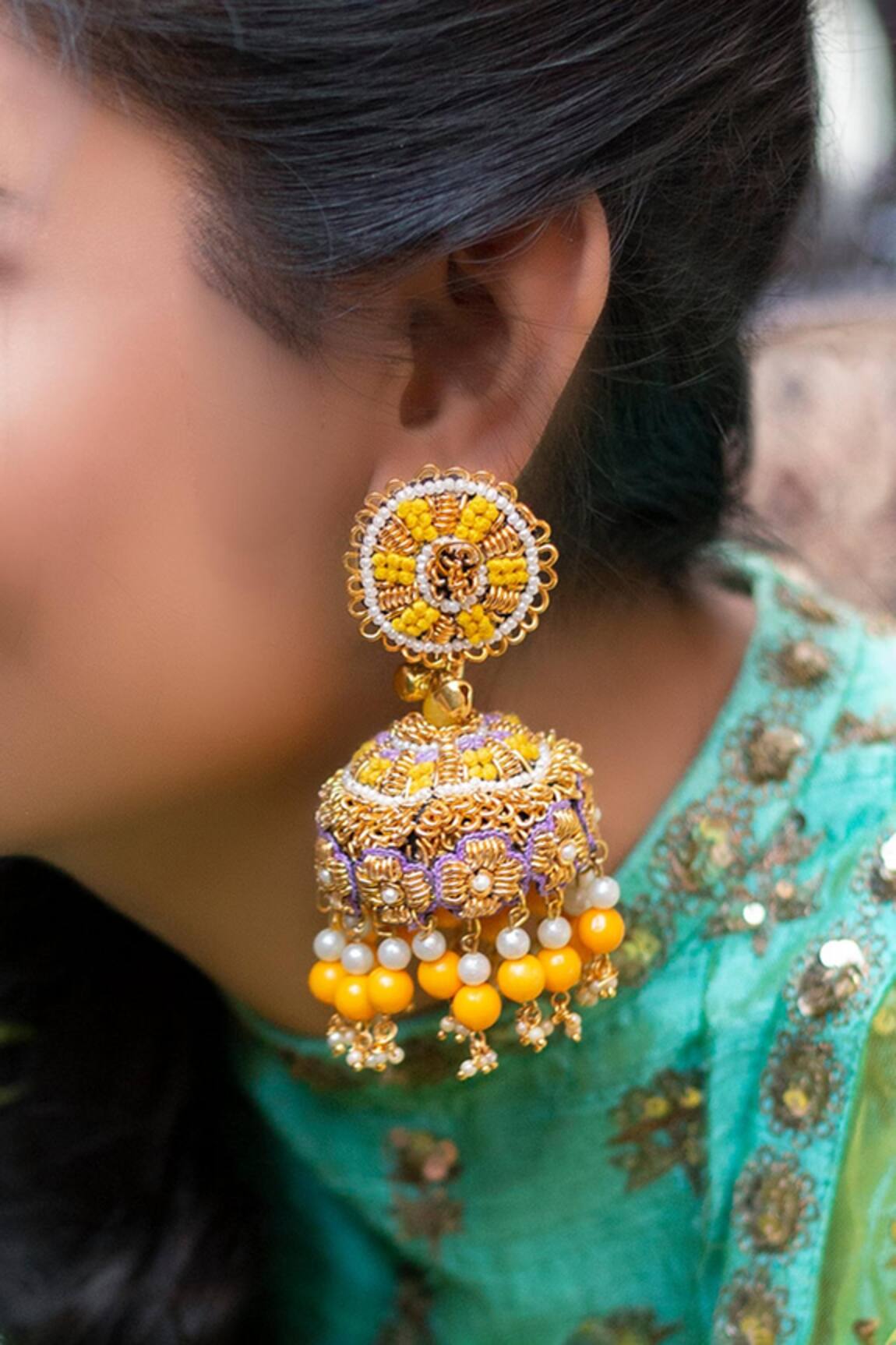 Kanyaadhan By Dhirajaayushi Thread Embroidered Jhumkis 
