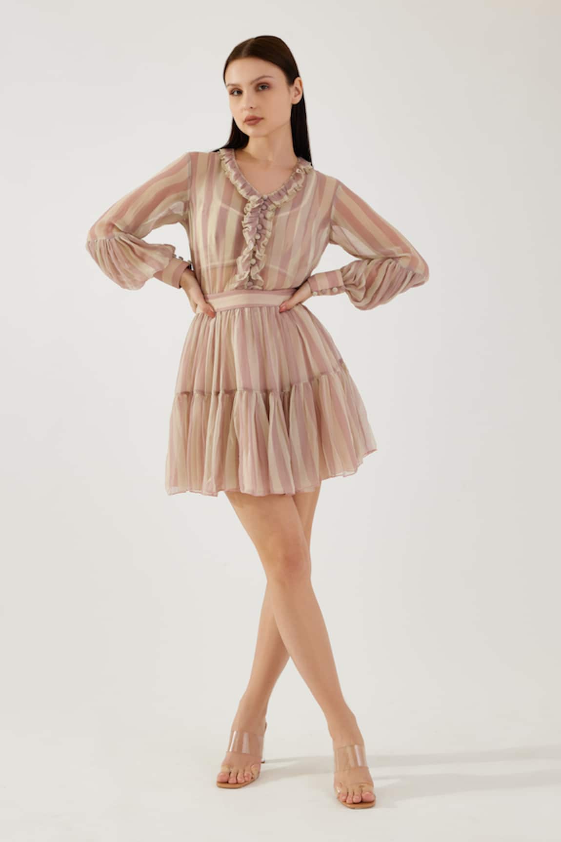 KoAi Stripe Pattern Tiered Skirt