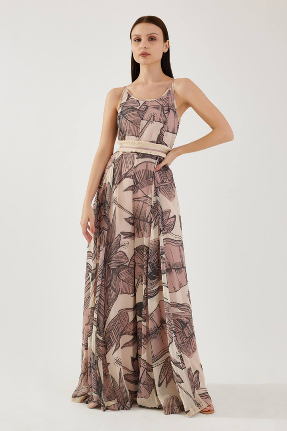 Koai Floral Pattern Flared Jumpsuit