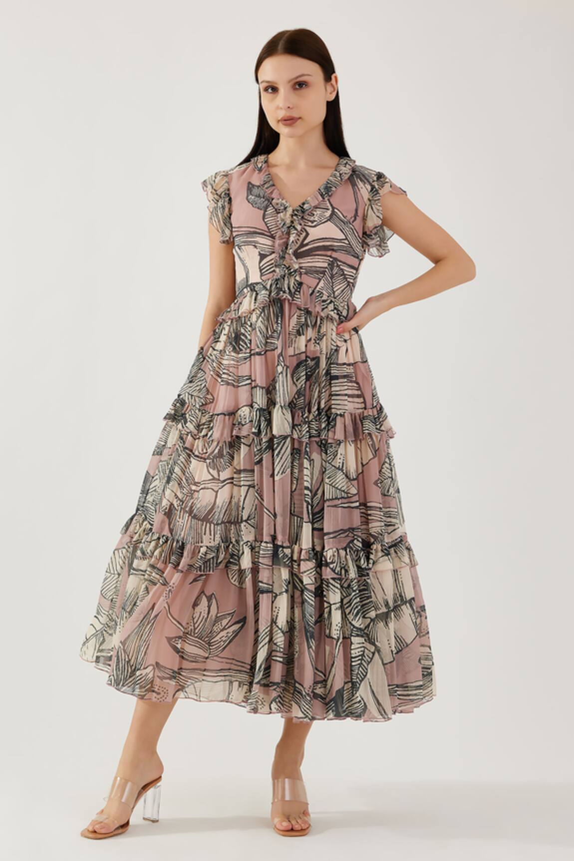Koai Floral Pattern Tiered Dress