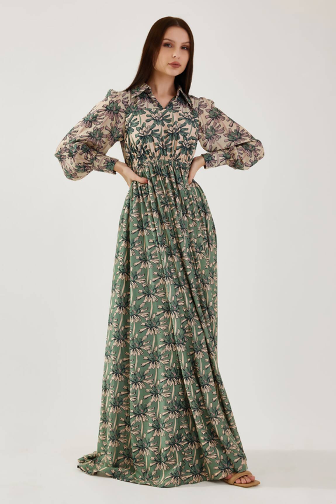 Koai Floral Pattern Bishop Sleeve Dress