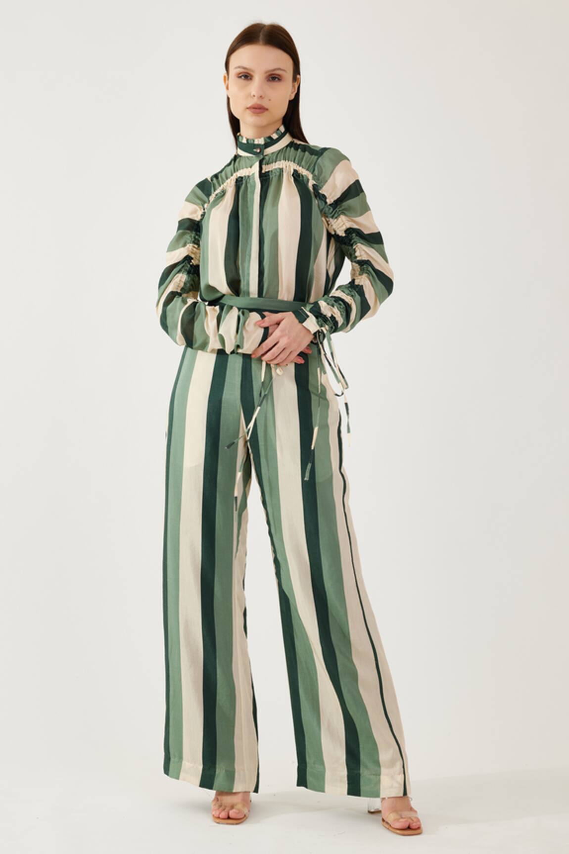 Koai Ruched Stripe Pattern Shirt