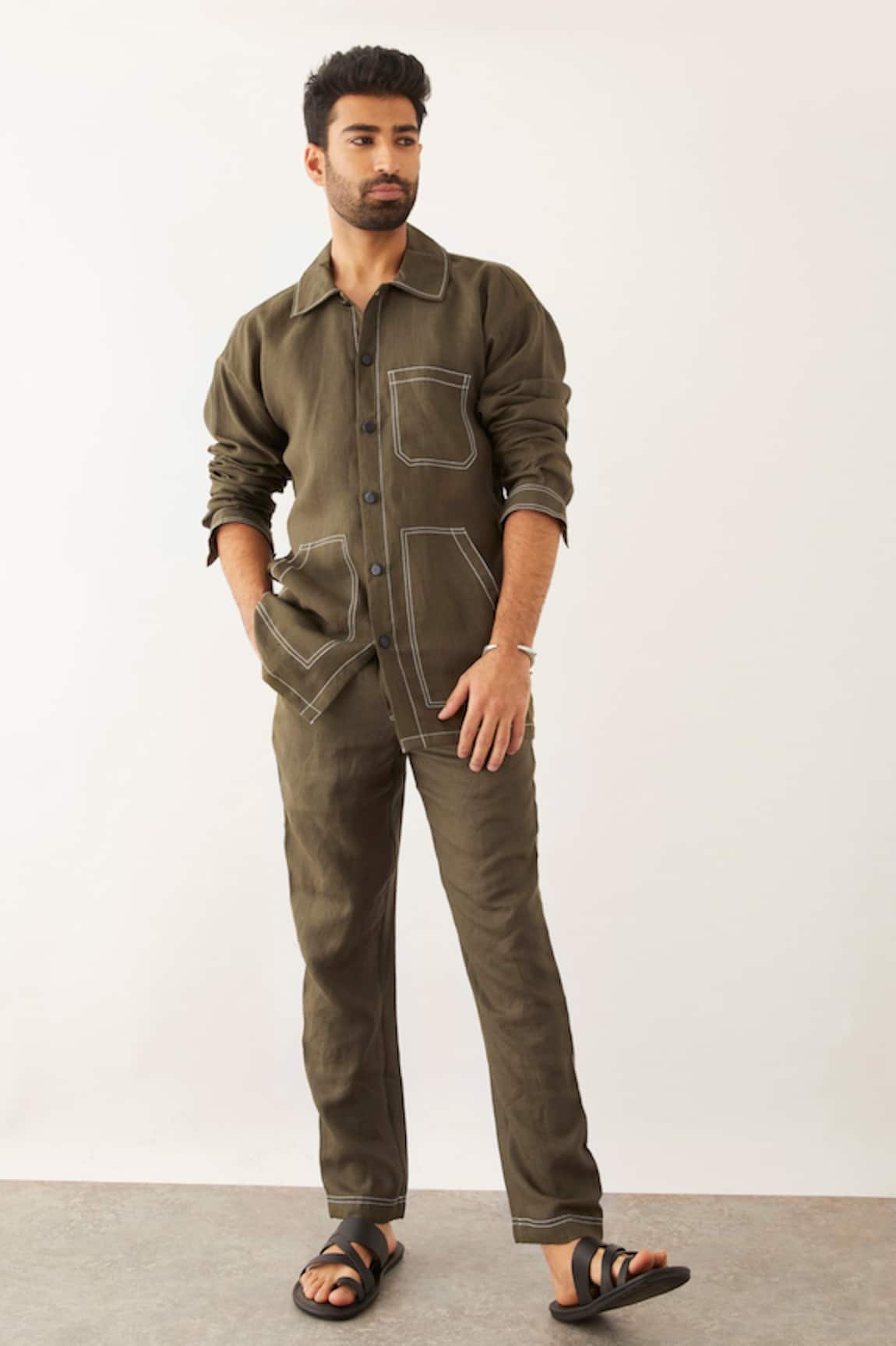 Son of A Noble Snob Yani Solid Cargo Shirt & Trouser Set