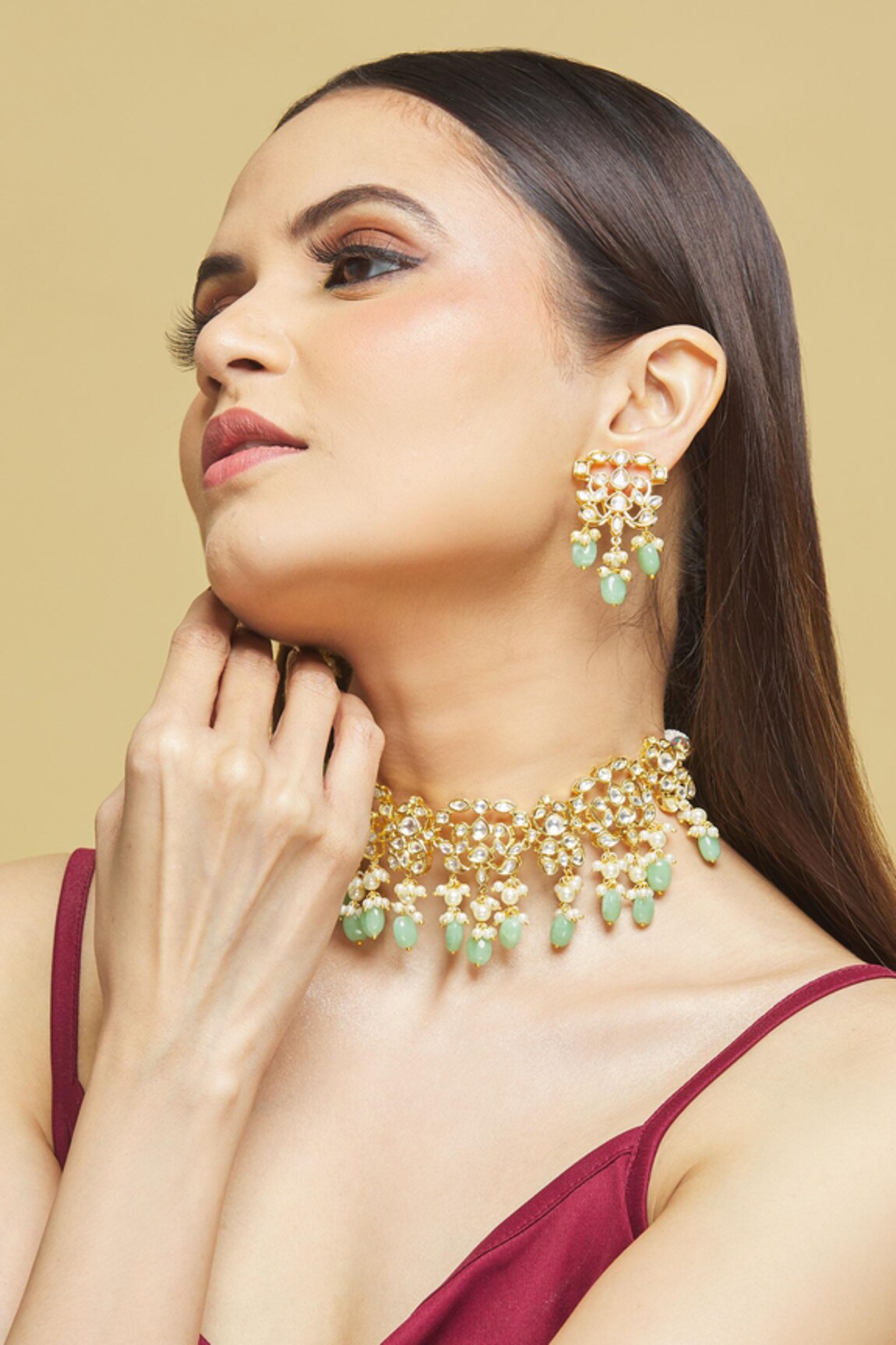 Nepra By Neha Goel Kundan & Polki Embellished Choker Necklace Set