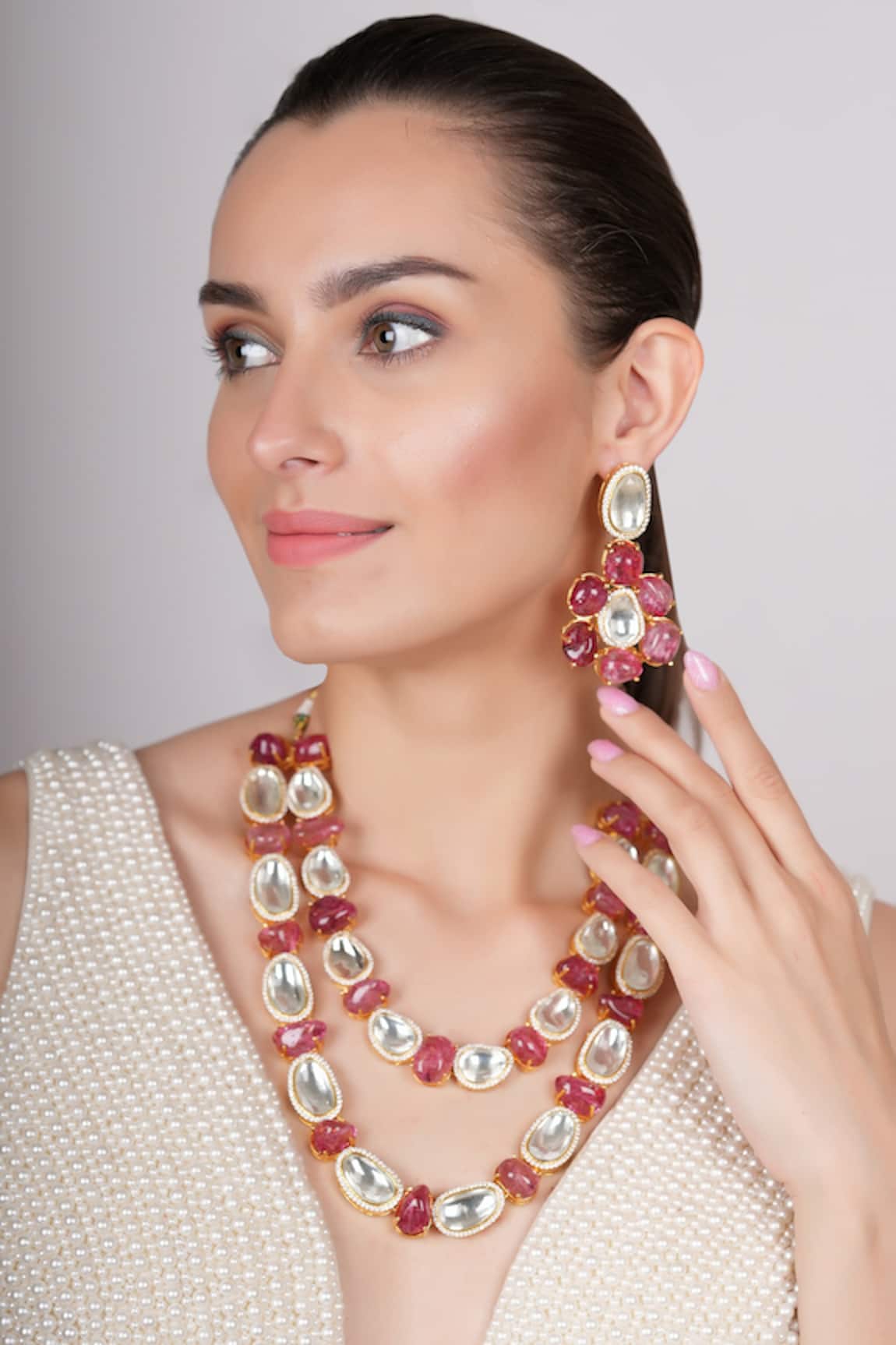 Ekathva Jaipur Natalya Polki Embellished Layered Necklace Set