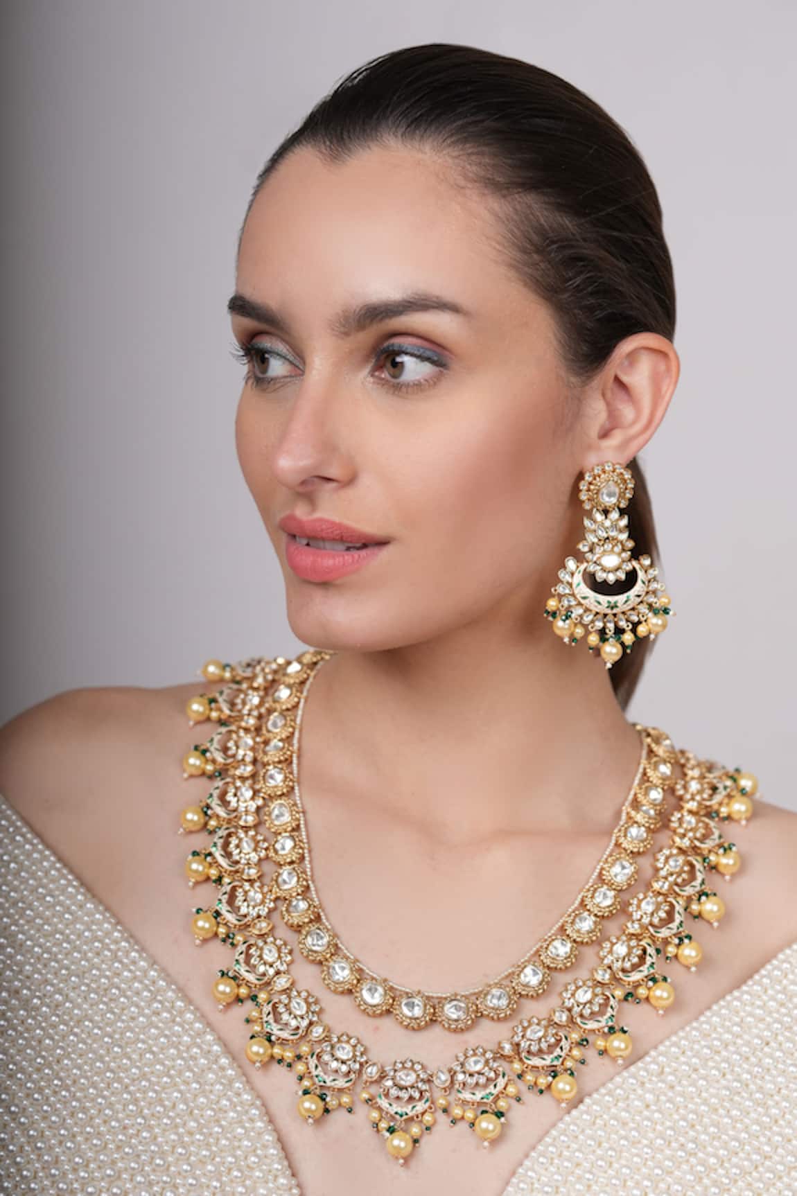 Ekathva Jaipur Jale Polki Embellished Layered Necklace Set