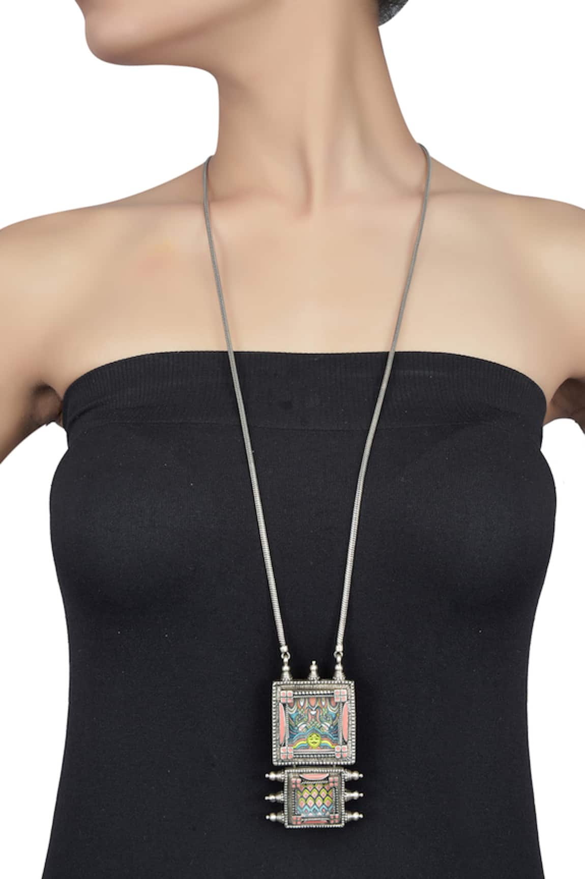 Tribe Amrapali Enamel Oxidised Pendant Necklace