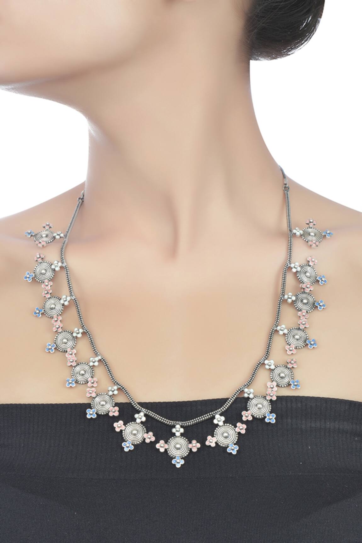 Tribe Amrapali Multi Enamel Coin Necklace 