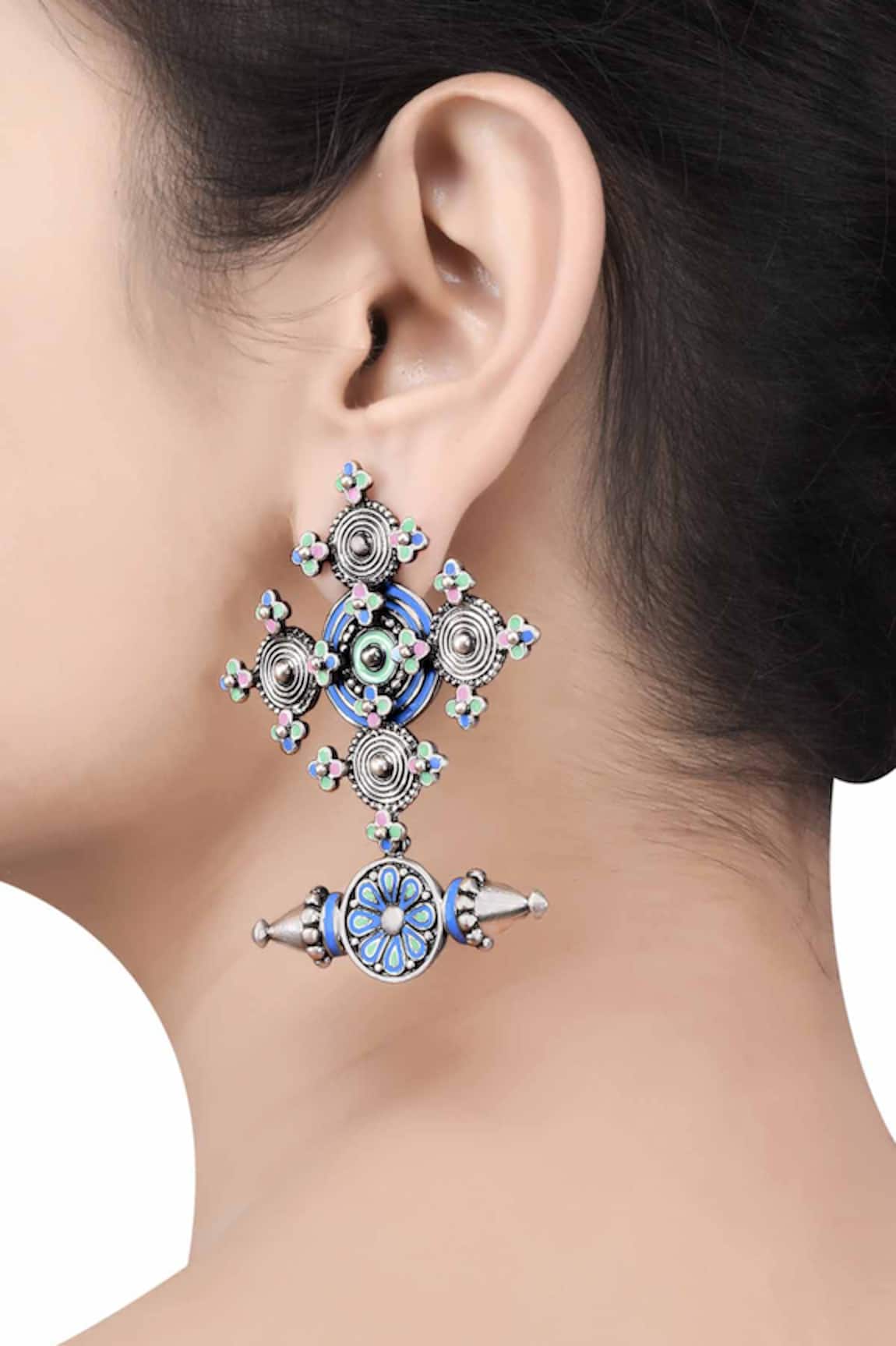 Tribe Amrapali Coin Spike Flower Earrings 