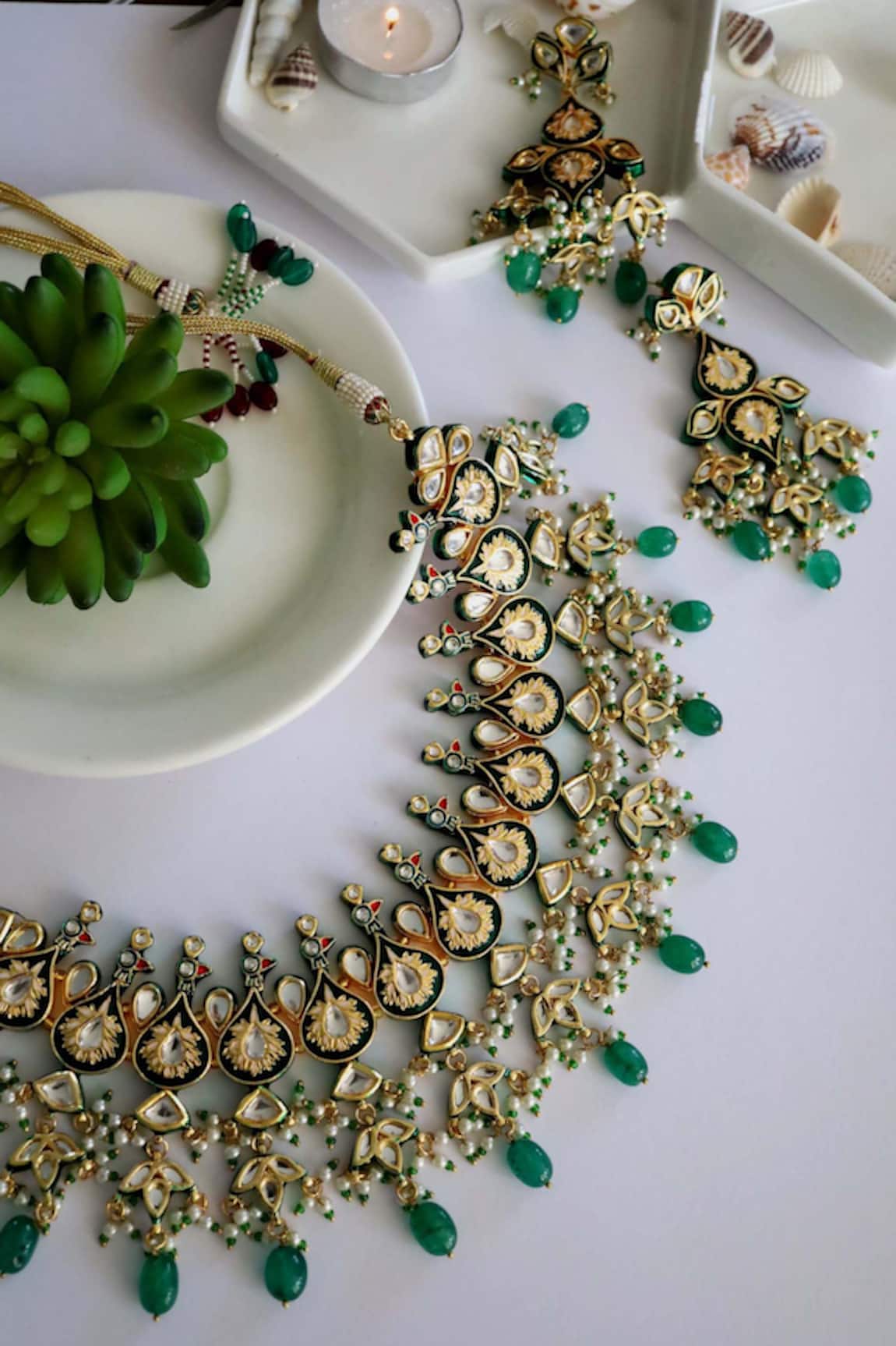 Traditional Gold Plated Real Kemp Peacock Jewellery Set  Priyaasi